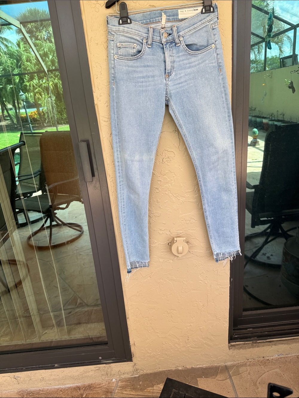 rag & bone Light Blue Skinny Jeans with Frayed Hem